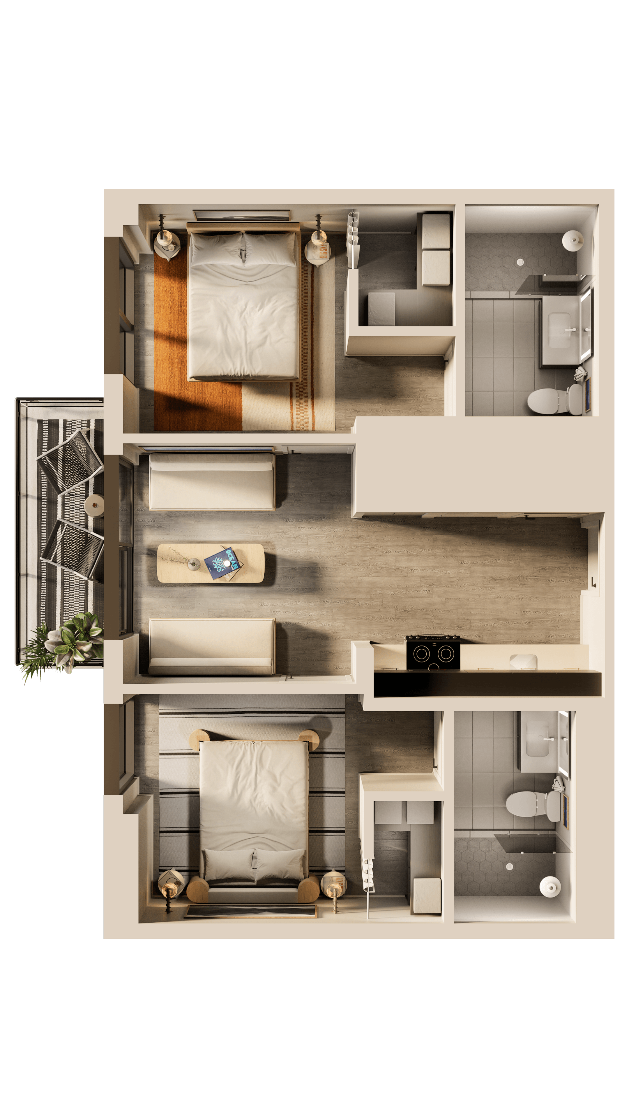 a rendering of a 3d floor plan of a house